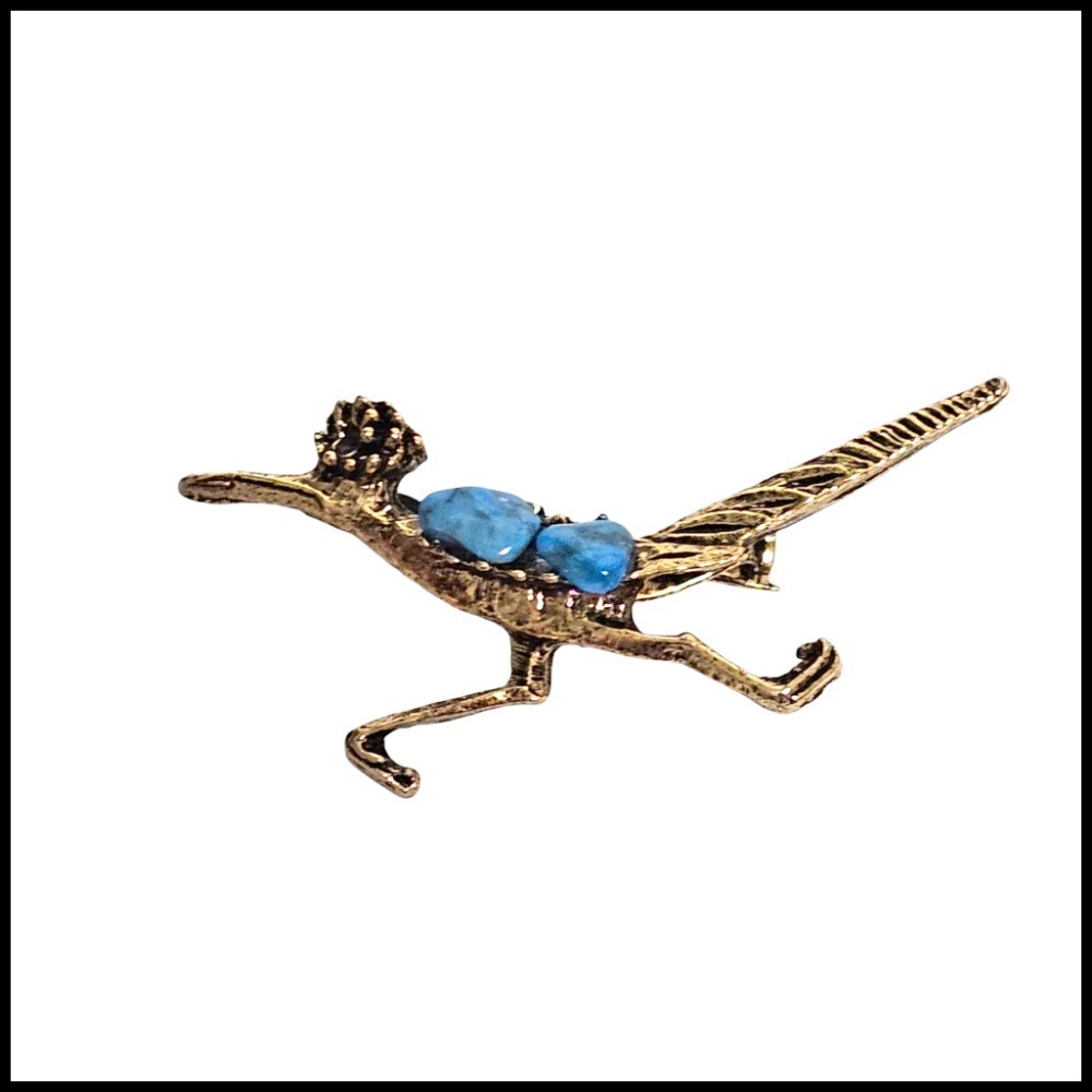 Roadrunner Pin Brooch Turquoise Stone Accent‎ Southwest Style Jewelry